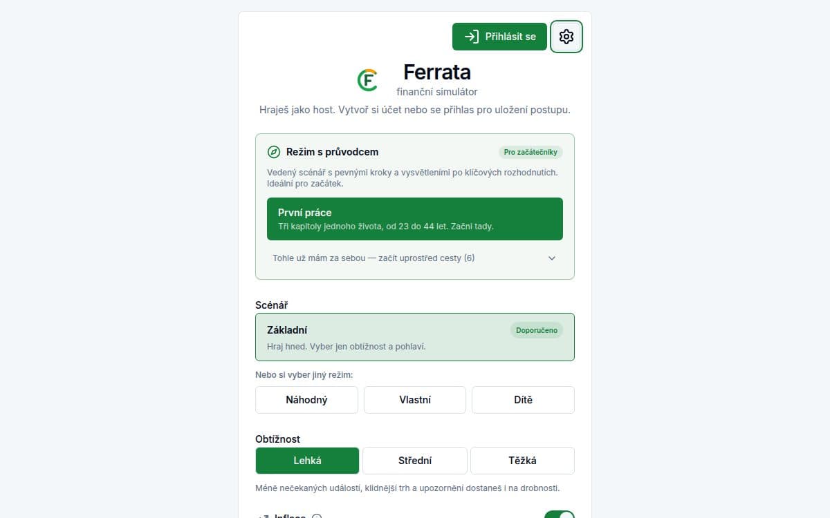 Screenshot funkce — aplikace Ferrata: 8 herních scénářů