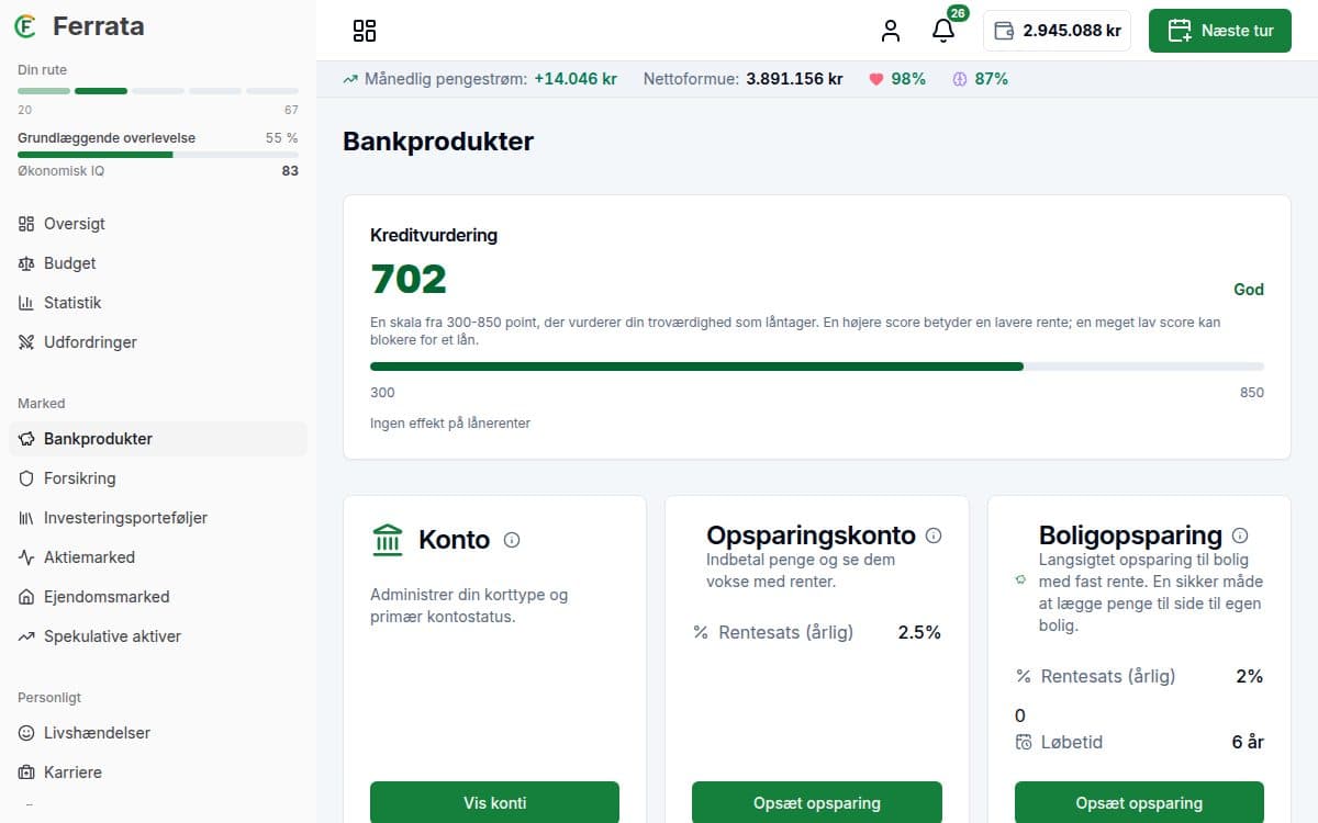 Skærmbillede af funktionen — appen Ferrata: Økonomisk sundhed og score