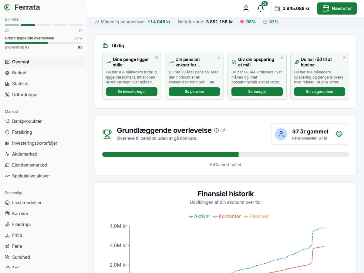 Eksempel fra appen Ferrata — spilpanel med et scenarie