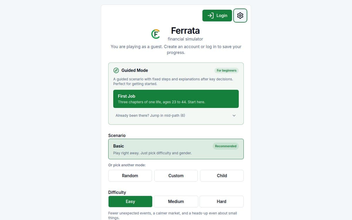 Feature screenshot — Ferrata app: 8 game scenarios