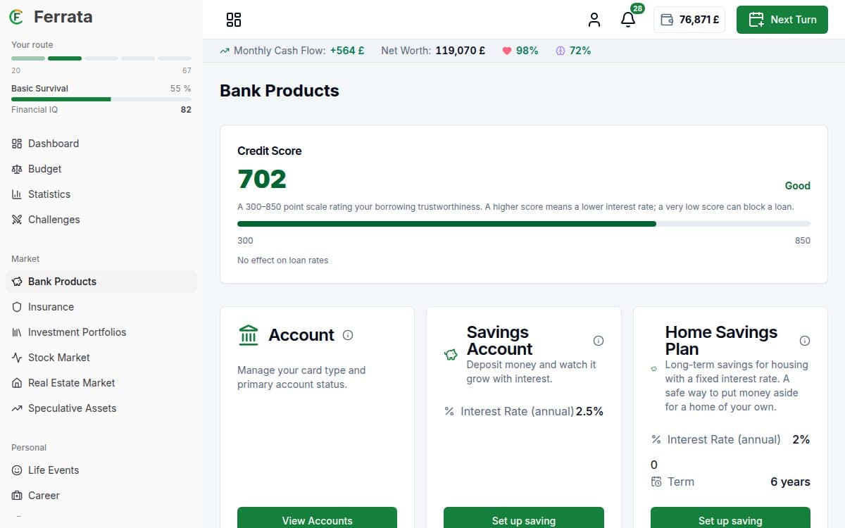 Feature screenshot — Ferrata app: Financial health & score