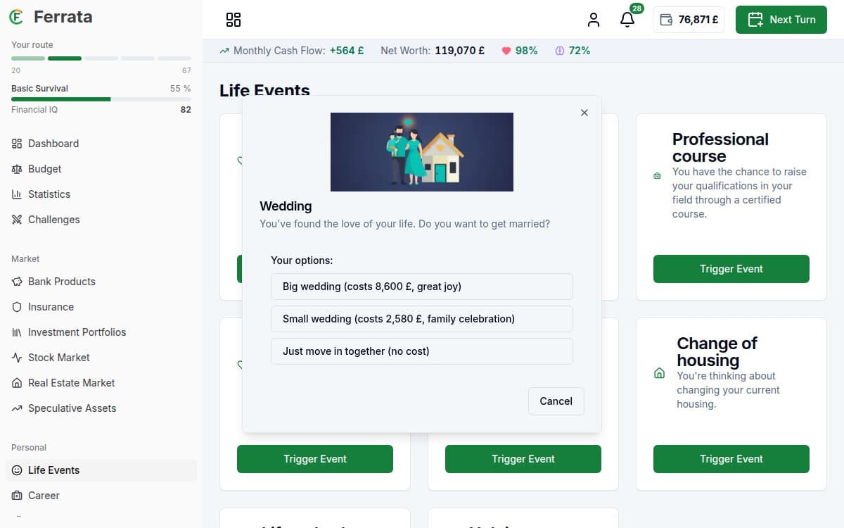Feature screenshot — Ferrata app: Life events