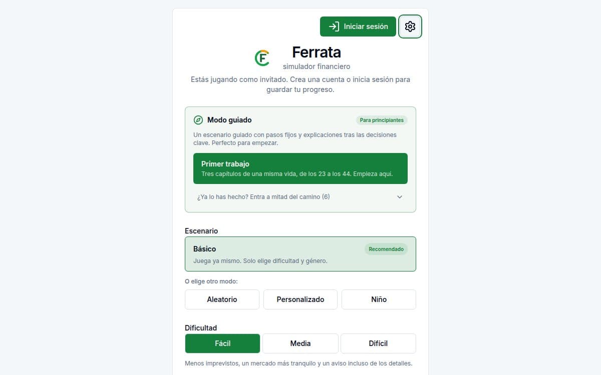 Captura de una función: aplicación Ferrata: 8 escenarios de juego