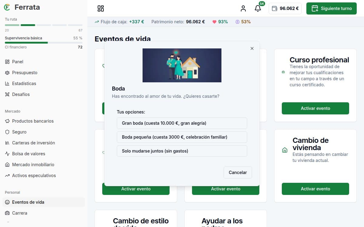 Captura de una función: aplicación Ferrata: Acontecimientos vitales