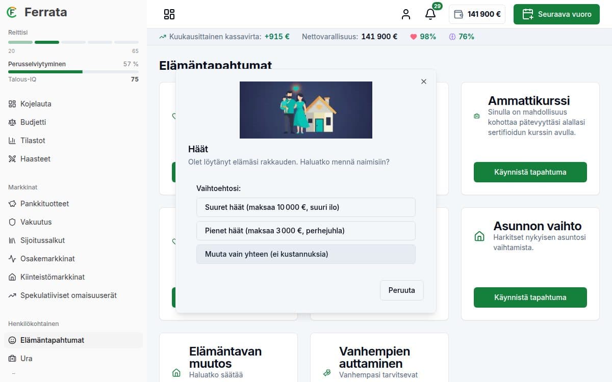 Kuvakaappaus ominaisuudesta — Ferrata-sovellus: Elämäntapahtumat