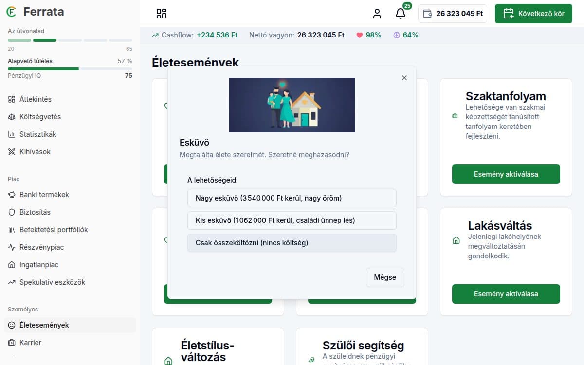 Képernyőkép egy funkcióról — Ferrata alkalmazás: Élethelyzetek