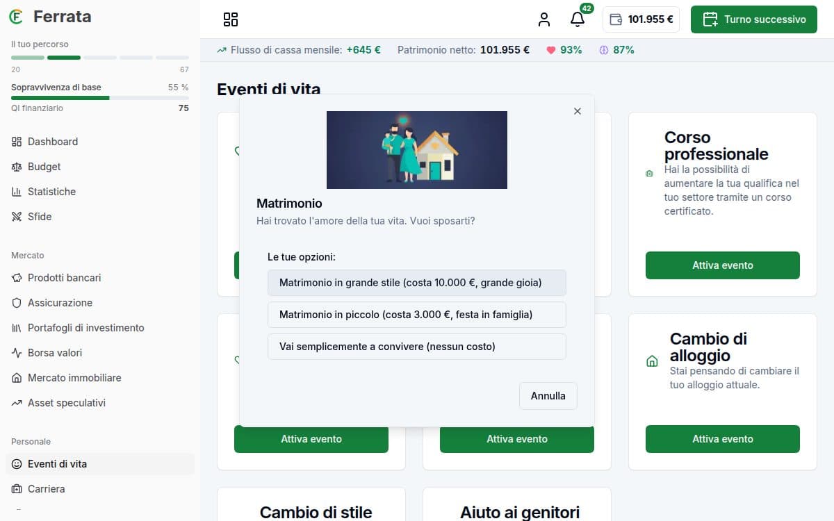 Screenshot di una funzionalità — app Ferrata: Eventi della vita