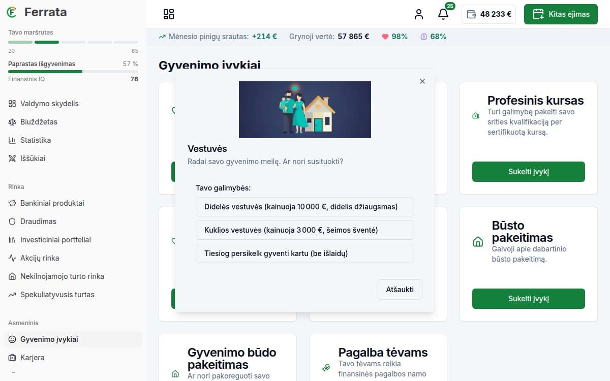 Funkcijos ekrano nuotrauka — programėlė Ferrata: Gyvenimo įvykiai