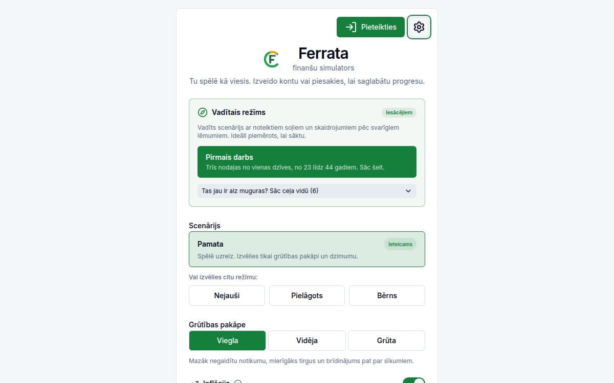 Funkcijas ekrānuzņēmums — lietotne Ferrata: 8 spēles scenāriji
