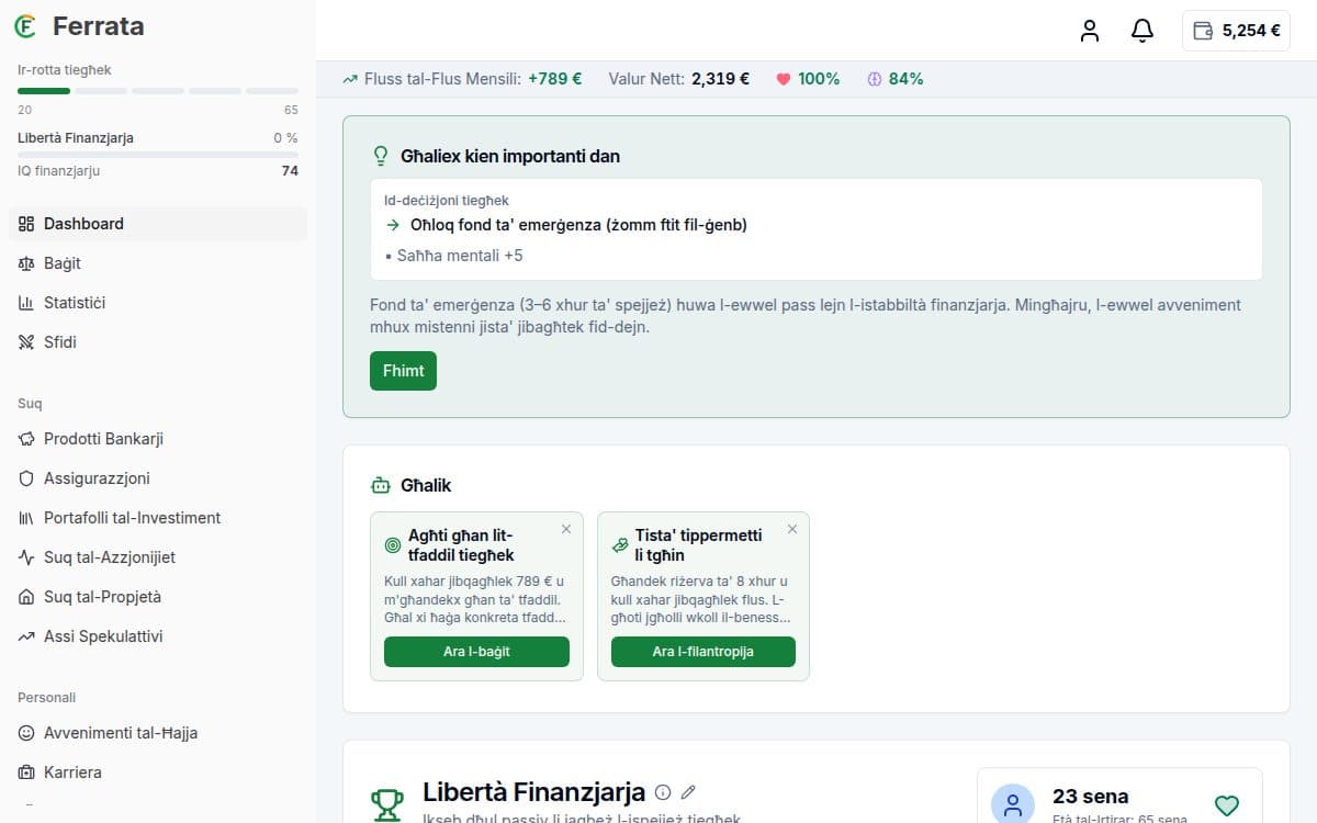 Screenshot tal-funzjoni — l-app Ferrata: Modalità ggwidata