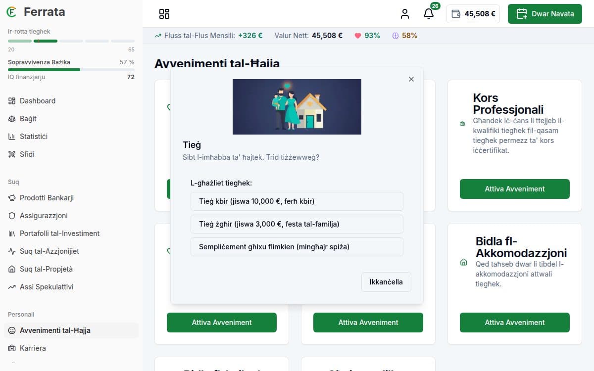 Screenshot tal-funzjoni — l-app Ferrata: Avvenimenti tal-ħajja