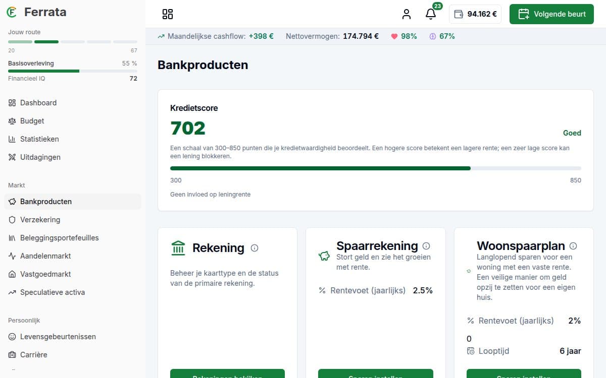 Schermafbeelding van een functie — Ferrata-app: Financiële gezondheid en score