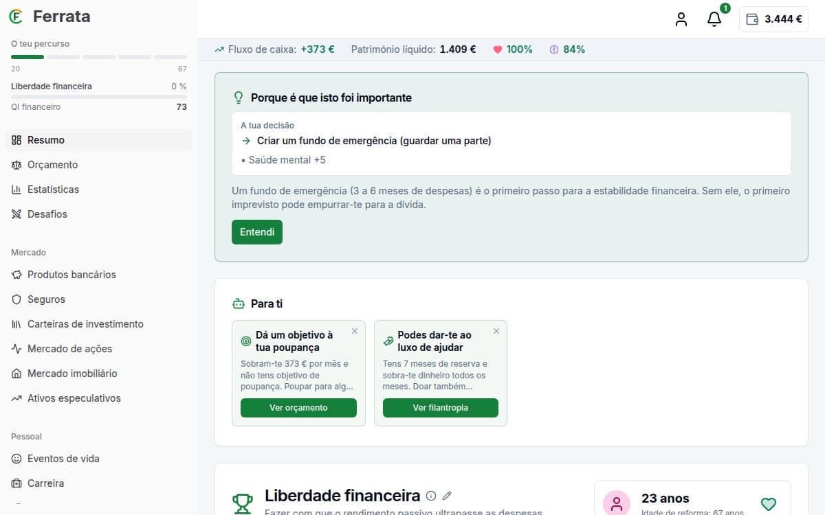 Captura de ecrã da funcionalidade — aplicação Ferrata: Modo guiado