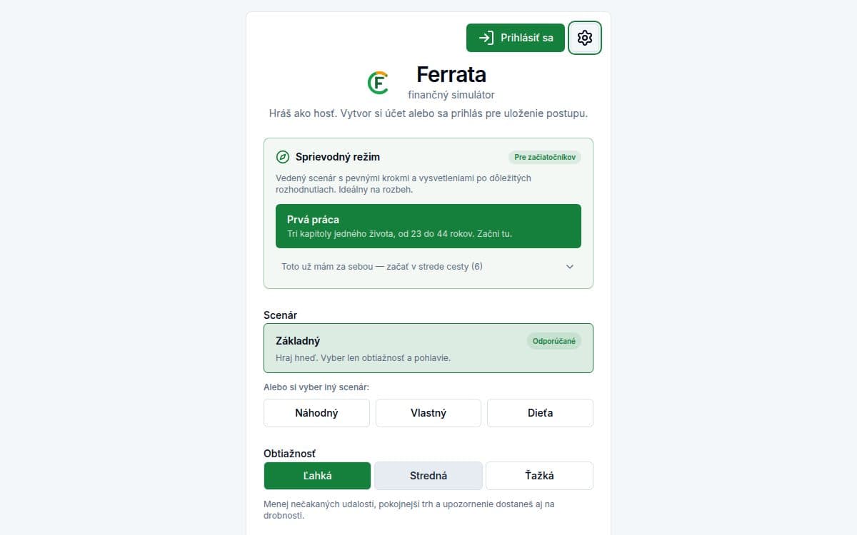 Screenshot funkcie — aplikácia Ferrata: 8 herných scenárov