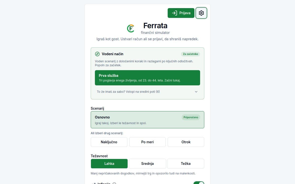 Posnetek zaslona funkcije — aplikacija Ferrata: 8 igralnih scenarijev