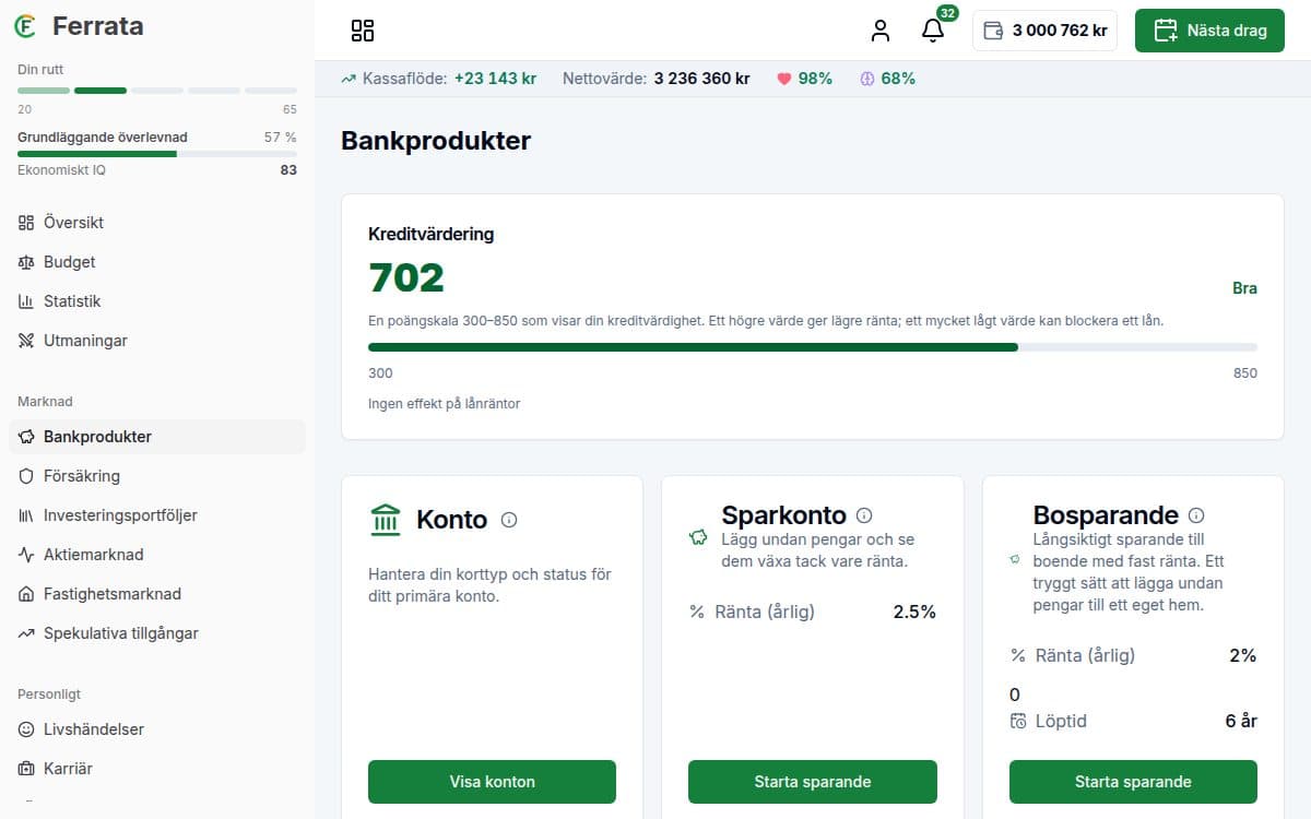 Skärmbild av funktionen — appen Ferrata: Ekonomisk hälsa och poäng