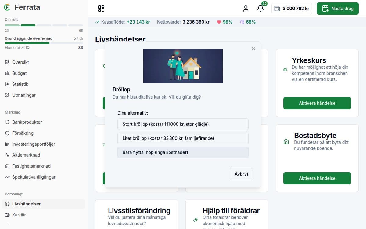 Skärmbild av funktionen — appen Ferrata: Livshändelser