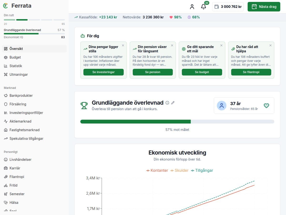 Exempel från appen Ferrata — spelpanel med ett scenario
